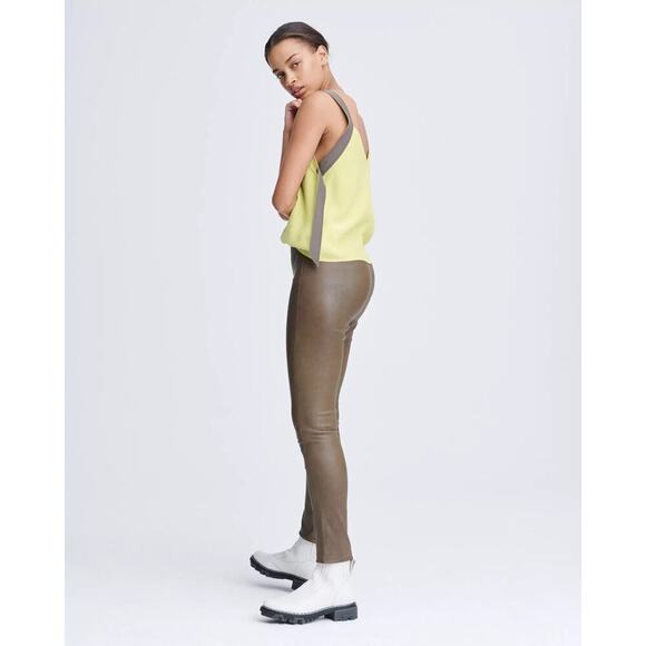 Rag & Bone Simone Leather Pant Olive Size 6 - Picture 3 of 9